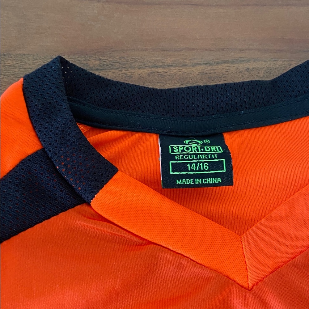 Boys athletic sport top soccer neon orange black moisture wicking jersey 14/16 - Picture 4 of 10